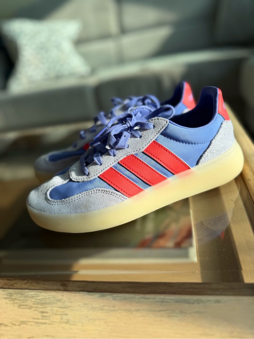 adidas BARREDA DECODE SHOES  
Lavender Low-Top Sneakers with Red Stripes
